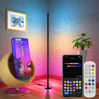 1 x RAW Customer Returns Gaoxun RGBIC LED floor lamp, 18W WiFi color changing floor lamp dimmable, app control, Alexa and Google Assistant, 44 scene modes, music sync, DIY mode for bedroom living room gaming black 127 cm - RRP €50.4