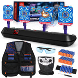 1 x RAW Customer Returns Lehoo Castle Nerf Target, Nerf Target Electric with Tactical Vest, 4 Targets Auto-Reset Target for Nerf with Lights, Sounds and Foam Darts, Gift for Boys Black  - RRP €27.99