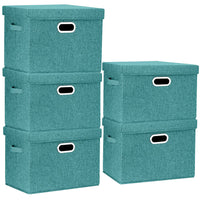 1 x RAW Customer Returns TYEERS storage box with lid large, fabric, foldable, washable, storage boxes with lid, 44 x 30 x 29 cm, 5 pieces, Aqua Spring - RRP €59.98