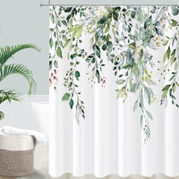 5 x Brand New YIMSGO Blue Eucalyptus Shower Curtains, Watercolor Plant Leaves with Flowers Bathroom Decoration, Anti Mold Bathtub Textile Boho Turquoise Forest Waterproof Shower Curtains with Hooks 180x200cm - RRP €102.0