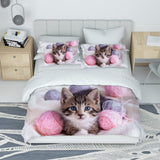 1 x RAW Customer Returns MIQEBX Cute Cat Bedding Set 200x200cm for Girls Boys Children 3D Pet Cat Microfiber Pink Duvet Cover Set Funny Animal Printed Bed Set Children s Room Decor - RRP €36.99