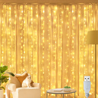 1 x RAW Customer Returns Ollny Light Curtain Indoor Outdoor 3 x 3 m 300 LED Fairy Lights Outdoor Indoor USB with Remote Control Timer Dimmable Fairy Lights Curtain for Window Christmas Bedroom Wall Warm White  - RRP €22.18