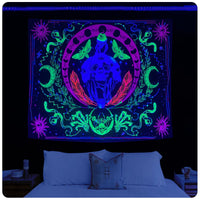 14 x Brand New Roninkier blacklight tapestry psychedelic tarot - skull wall tapestry UV wall cloth psychedelic wall cloth XXL anime tapestry wall hanging Halloween Christmas for bedroom, 150x200m - RRP €391.86