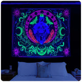 14 x Brand New Roninkier blacklight tapestry psychedelic tarot - skull wall tapestry UV wall cloth psychedelic wall cloth XXL anime tapestry wall hanging Halloween Christmas for bedroom, 150x200m - RRP €391.86