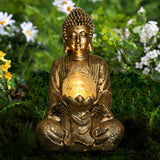 1 x RAW Customer Returns Yeomoo Meditating Buddha Figure Decoration with Solar Light, Zen Solar Garden Large Buddha with Cracked Glass Ball Statue Sculpture Indoor Outdoor Decoration for Balcony, Garden, Terrace, Porch, Yard Art, 26.5cm Gold - RRP €42.98