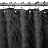 1 x RAW Customer Returns Waffle shower curtain with metal shower curtain rings fabric textile bathtub curtain anti-mold bathroom curtain set waterproof bathtub curtain heavy shower curtain bathroom - 182 x 214cm black  - RRP €30.99