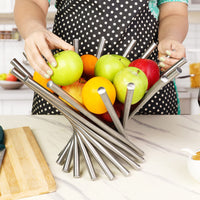 1 x RAW Customer Returns BELLE VOUS Modern Creative Folding Table Fruit Holder - Modern Design Kitchen Centerpiece in Stainless Steel - Fruit Basket Bread Holder for Pantry and Table Decoration - RRP €33.99