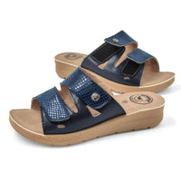 1 x RAW Customer Returns JOMIX mules women summer strap sandals with wedge heel soft anatomical rubber slippers hiking sea beach pool garden shoes navy, 39 EU  - RRP €60.0