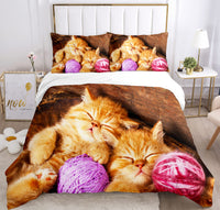 1 x RAW Customer Returns JEFFEL cat bedding set 135 x 200 cm, animal motif, children s bed linen, cat pattern duvet cover 3D pet cat duvet cover set, with duvet cover and pillowcase 135 x 200 cm, cat-2  - RRP €29.99