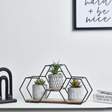 1 x RAW Customer Returns TERESA S COLLECTIONS Modern artificial plant with metal wooden stand for home decoration, set of 3 artificial succulents in geometric ceramic, living room decoration table decoration mother daughter gift - RRP €39.99