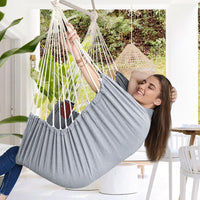 1 x RAW Customer Returns Chihee Hanging Chairs Hammock Chair Strong Metal Collapsible Spreader Bar Portable Hanging Chair Max 227KG Comfortable Seat Patio Cotton Blend for Superior Comfort Long Lasting Durability - RRP €29.99