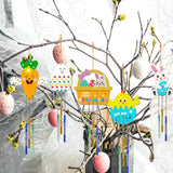 22 x Brand New Pack of 6 Easter wind chimes craft set, Easter decorations, Easter eggs, wooden Easter pendants, Easter crafts for children, DIY Easter bunny Easter decorations with painting pen, bells, rhinestone stickers - RRP €199.32