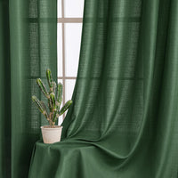 1 x RAW Customer Returns MIULEE Set of 2 Voile Curtain Sheer Linen Curtain with Eyelets Transparent Irregular Texture Translucent Curtain for Bedroom 245 x 140cm H x W Dark Green - RRP €38.69