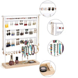 1 x RAW Customer Returns QILICZ jewelry stand earring stand 80 holes earring holder, 7 tier metal jewelry holder earring organizer and necklace stand watch stand with wooden storage, earring display - 37x31cm white - RRP €20.87