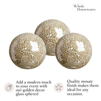 1 x RAW Customer Returns WHOLE HOUSEWARES Glass ball decoration Set of 3 glass mosaic balls for bowls 10 cm diameter Living room table decoration Coffee table and home decoration gold  - RRP €25.99