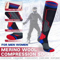 1 x RAW Customer Returns Reamphy 2 pairs of ski socks, merino wool socks, thermal socks for men and women, breathable compression stockings, warm support stockings, knee-high thick compression socks for winter sports, snowboarding, 39-42 - RRP €25.2