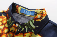 1 x Brand New SSLR Boys Hawaiian Shirt Casual Short Sleeve Pineapple Print Cotton Medium 11-12 Years , Navy  - RRP €29.5