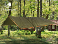 1 x RAW Customer Returns FREE SOLDIER Waterproof Camping Sheet Large Hammock Tent Tarp Portable Tarpaulin Anti-UV Sun Cover Sun Shade Awning for Camping Hiking Orange,with Nails  - RRP €39.99