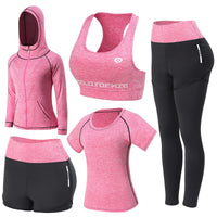 1 x RAW Customer Returns JULY S SONG Yoga Clothing Suit 5 Piece Set Tracksuit Running Clothes Gym Fitness Clothing Pink, L  - RRP €43.99