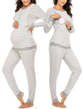 1 x RAW Customer Returns Ekouaer Maternity Pajamas Pajamas for Women with Nursing Function Long Sleeve and Long Pants Winter in Round Neck, Stripe-2, S - RRP €35.62