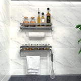 1 x RAW Customer Returns CZKDTT spice rack, spice rack without drilling, shower shelf without drilling, bathroom shelf with towel holder and 4 hooks, shower shelf for hanging, kitchen bathroom organizer - 35 cm gray 2 pieces - RRP €31.98