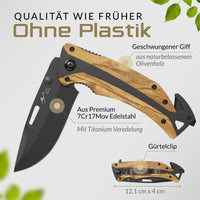 1 x RAW Customer Returns BERGKVIST K29 folding knife olive wood one-hand knife - 3-in-1 outdoor knife with titanium finish - awarded the Bronze A Design Award 2021 - incl. fire steel bag - RRP €30.24