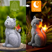 1 x RAW Customer Returns Yeomoo cat figures with solar butterfly decoration living room garden decoration for outdoors funny cat gift for women mom birthday gift garden figures waterproof room garden balcony decoration gray - RRP €35.28