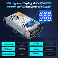 1 x RAW Customer Returns BOSYTRO Adjustable Switching Power Supply AC 110V 220V to DC 0-24V Transformer 25A 600W Voltage Digital Display DC 10A 15A 25A Regulated Switching Power Supply for 3D Printer, CCTV Computer Laboratory - RRP €43.7