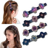 1 x Brand New KHDULQ 4 Pieces Crystal Braided Hair Clips,Flower Hair Clip, Braided Hair Clips,Three Flower Side Hair Clips for Women and Kids - RRP €18.0