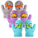 1 x Brand New EBOOT 3 Pairs Dinosaur Winter Mittens Kids Knitted Gloves Toddler Knit Mittens Warm Ski Gloves Unisex Baby Gloves 1-4 Years Light Grey, Lavender, Aqua, Cute  - RRP €22.8