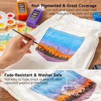 1 x RAW Customer Returns Shuttle Art textile paint machine washable, 18 washable fabric paints 60ml each in bottles with brushes, templates, waterproof fabric paints for children on T-shirts, shoes, jeans, bags, clothes - RRP €29.99