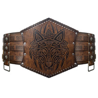 1 x RAW Customer Returns HiiFeuer Viking Embossed Waist Armor Nordic Faux Leather Wide Belt Medieval Knight Corset Belt for LARP Costume Brown B  - RRP €58.39