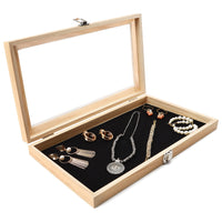 1 x RAW Customer Returns Belle Vous Natural Wood Jewelry Organizer with Clear Acrylic Lid - 38 x 21.5 cm - Jewelry Box for Earrings, Rings, Necklaces, Medals and More - RRP €27.43