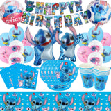 1 x RAW Customer Returns 64 Pcs Sti-tch Party Tableware, Sti-tch Balloon Birthday Decoration, Sti-tch Birthday Party Tableware Set Includes Banner, Paper Plates, Paper Cups, Napkins, Tablecloths and Balloons - 10 Servings - RRP €18.99