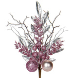 1 x Brand New Oairse Set of 3 Artificial Leaves with Christmas Tree Baubles Glitter Artificial Branch for Christmas Tree DIY Decoration Christmas Wedding Party Holiday Dining Table Centerpiece Silver Rose Gold - RRP €20.4