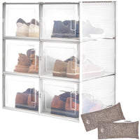 1 x Brand New HomeBuddy Shoe Organizer Boxes 6 Pack, Stackable Sneaker Boxes, Vented Shoe Boxes, Clear Shoe Boxes - Bamboo Charcoal Deodorizers Included - RRP €42.48