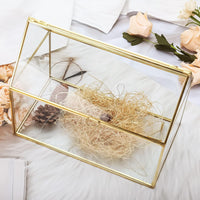 1 x RAW Customer Returns Homtone 25 cm glass wedding card box, handmade golden terrarium glass box for weddings, receptions, table decorations, gifts - RRP €33.23