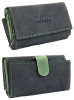 1 x RAW Customer Returns irisaa women s leather wild wallet, long wallet, RFID protection 21 card slots, large wallet, vintage design used look, women s bag black green - RRP €30.16