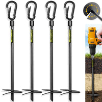 4 x Brand New Motovecor Black Ground Anchor 18 inches in length and 9 mm thick in diameter, heavy duty ground anchor for tents, canopies, trampolines, sheds, car ports, swing sets Ground Anchor Drill 4 Pack  - RRP €132.2