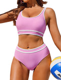 1 x RAW Customer Returns AI MAGE Bikini Women Set Push Up Tummy Control Swimsuit High Waist Swimwear Sport Two Piece, Pink S - RRP €33.26