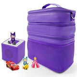 5 x Brand New Triple music box bag children s luggage plenty of space for Toniebox figures Tigerbox transport foil listening figures music boxes music cube charger headphones accessories adjustable inner compartments purple leather  - RRP €99.95