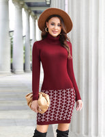 1 x RAW Customer Returns NC Women s Knitted Dress Long Sleeve Turtleneck Slim Fit Winter Autumn Party Leisure Dress, Wine Red, XL - RRP €32.23