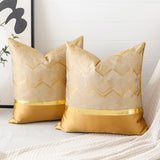 1 x RAW Customer Returns Artscope Set of 2 Cushion Covers for Sofa Car Bedroom Luxurious Modern Minimalist Golden Leather Stitching Wave Stripes Decorative Pillow Cushion Cover Pillow Case 60 x 60 cm Golden  - RRP €21.99