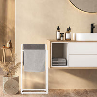 1 x RAW Customer Returns smusei standing towel holder with 2 towel rails 2-tier bath towel holder without drilling for bathroom 74x21x41CM towel rail holder - matt white - RRP €32.26