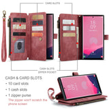 1 x RAW Customer Returns UEEBAI Mobile Phone Case for Samsung Galaxy S24 Ultra 5G, Retro Zipper Case PU Leather Soft Folding Case Magnetic Closure Card Slot Stand Function Wallet with Carrying Strap Protective Case - Wine Red - RRP €19.99