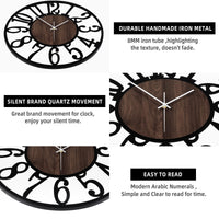 1 x RAW Customer Returns HAITANG 40cm Large Black Wall Clock, Living Room Clock, Decoration Vintage Style Silent Non-ticking Metal Wooden Wall Clock for Farmhouse, Dining Room, Bedroom, Kitchen, Home Wall Decoration - RRP €40.33