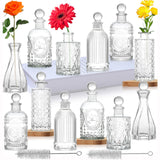 1 x RAW Customer Returns Glass Bud Vase Glass Vase Set of 12 Small Embossed Flower Mini Glass Bottles for Home Wedding Office Restaurant Decor Modern Decor - RRP €25.95