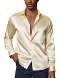 1 x RAW Customer Returns Men s Fashionable Casual Dress Shirt Luxurious Shiny Silk Satin Shirt M Apricot 521-3 - RRP €36.99