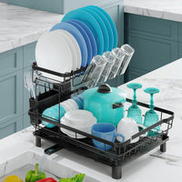 1 x RAW Customer Returns Marctani Dish Drainer Large CAPACITY - Dish Drainer Stainless Steel - Dish Drainer Rack with 360 ROTATING DRAIN PIPE - Dish Drainer, Dish Rack with Drip Tray 2E Black  - RRP €34.78