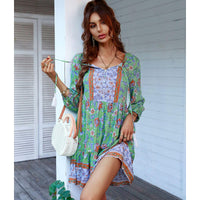 1 x RAW Customer Returns TcIFE Women s Bohemian Tunic Dress Beach Dress Summer Dresses Vintage Beach Tunic 3 4 Sleeve Round Neck Dress Floral Pattern Tunic Dresses Short Tops - RRP €43.36